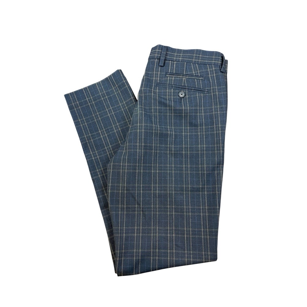 Murano Evan Extra Slim Fit Men's Dress Pants 32x30 Navy Plaid Flat Front Tapered